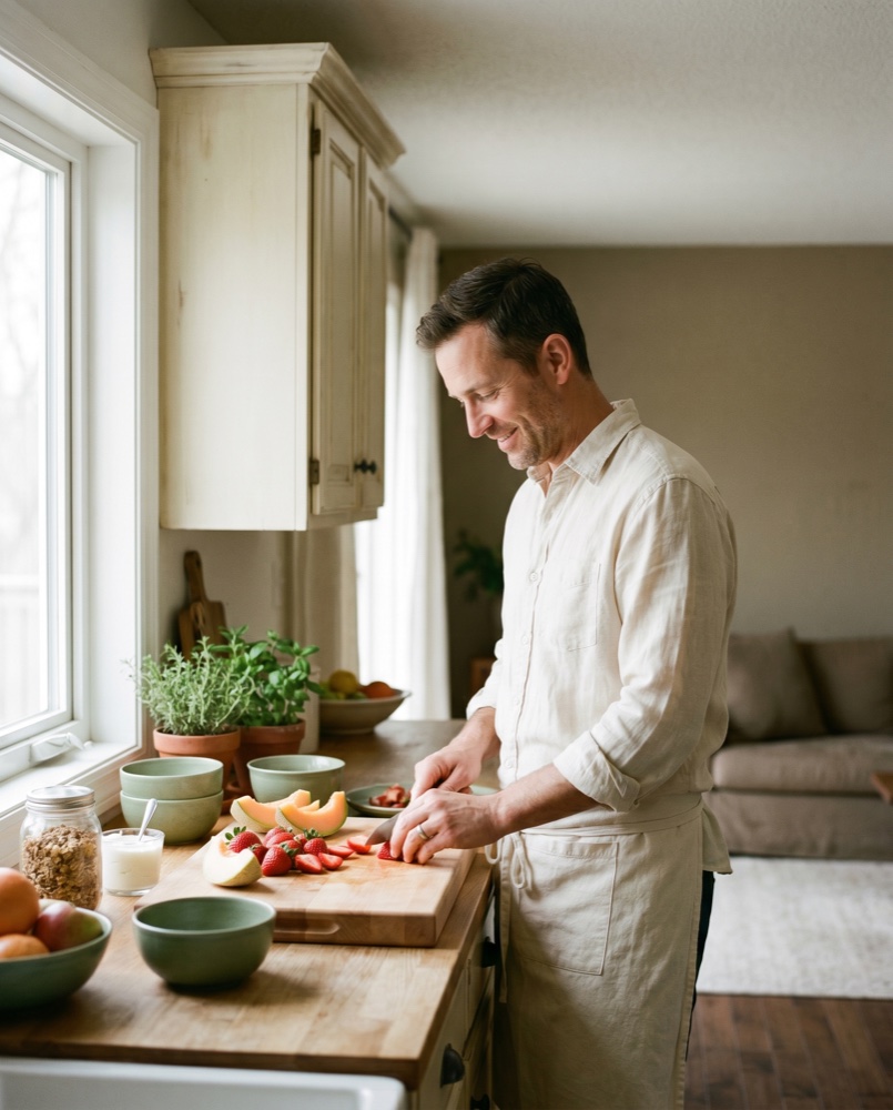 A man preparing a fresh breakfast
